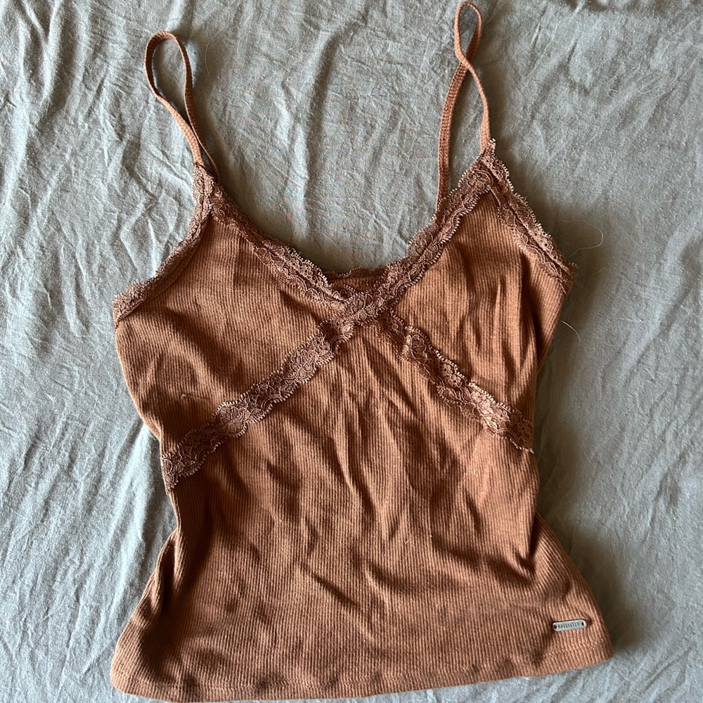 Hollister Brown Lace Trim Tank Top
